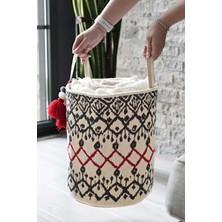Velmora Kilim Desenli Yuvarlak Saklama Sepeti, 37 cm Çapında Çok Yönlü Kullanım | Sepet