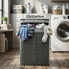 Velmora Iki Bölmeli Bambu Ahşap Kirli - Kumaş Çantalı ve Ip Kulp | Çamaşır Sepeti