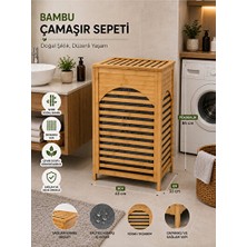 Velmora Bambu Kapaklı 110 Lt Banyo , Katlanabilir ve Doğal Görünüm | Çamaşır Sepeti