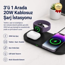 Hzl 3-1 Arada 20W Hızlı Şarj Kablosuz Wireless LED Işıklı Iphone Apple Watch Airpods Şarj Stand Şarj Aleti