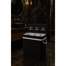 Velmora Lüks Bambu 3 Bölmeli - 52X32X60CM, 100 Litre Kapasiteli | Çamaşır Sepeti