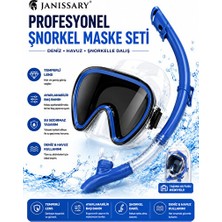 Velmora Mavi Profesyonel Şnorkel Maske Seti - Temperli Cam ve Tam Donanım, Deniz ve | Dalış Maskesi