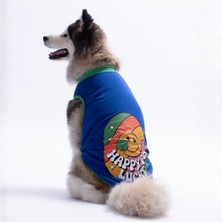 Pawstar Mavi Happy Go Büyük Köpek Tişörtü - Köpek Kıyafeti (15 Kg-45 Kg)