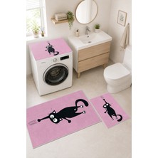 Homenette Modern 3 Parça Banyo Paspas Seti Kaymaz Tabanlı Makinede Yıkanabilir Banyo Halısı Takımı ve Çamaşır Makinesi Matı