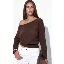 Hiccup Kadın Busem Kısa Bisiklet Yaka Sweatshirt Mocha Kahvesi Uzun Kol Regular Fit