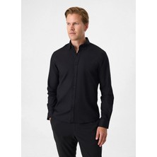 Back And Bond Siyah Erkek Düğmeli Slim Fit Armürlü Gömlek B34T20025