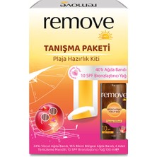 Remove Tanışma Paketi Plaja Hazırlık Kiti: 40'lı Vücut Ağda Bandı & 10 Spf 100 ml Bronzlaştırıcı Yağ Şeftali