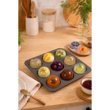 Porsima 30017 Silikon 9lu Muffin Kalıbı Köstebek Kek Kalıbı Antrasit 24,5cm