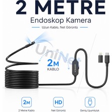 Uninet Iphone ve Android Uyumlu 2 Kameralı 2 Metre Kablolu Endoskop Yılan Kamera