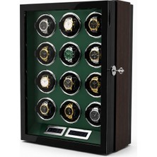 Robert Taylor Watch Winder Belgravia Collection – 12 Slotlu Ultra Sessiz Otomatik Saat Kurma Kabini (Ahşap Gövdeli, Anahtarlı Kilit Sistemli, Siyah & Yeşil)