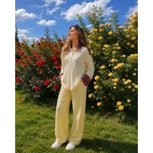Bandiwa Gulian Kadın Açık Sarı Oversize Gömlek Yılan Desen Detaylı Uzun Kollu Salaj Casual Gömlek