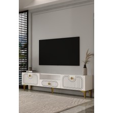 Dekortis Home Dekor 180DHDTSÇ3BA Hera Lazer Desenli Tv Sehpası,ünitesi Beyaz-Altın