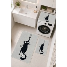 Homenette Modern 3 Parça Banyo Paspas Seti Kaymaz Tabanlı Makinede Yıkanabilir Banyo Halısı Takımı ve Çamaşır Makinesi Matı