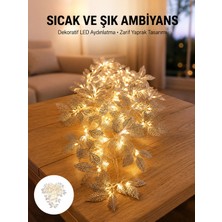 HERŞEYBURDAMODA Gümüş Yaprak Tasarımlı LED Işık Pilli Ev Vitrin Dekoru