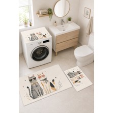 Homenette Modern 3 Parça Banyo Paspas Seti Kaymaz Tabanlı Makinede Yıkanabilir Banyo Halısı Takımı ve Çamaşır Makinesi Matı