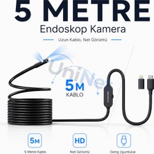 Uninet Iphone ve Android Uyumlu 2 Kameralı 5metre Kablolu Endoskop Yılan Kamera