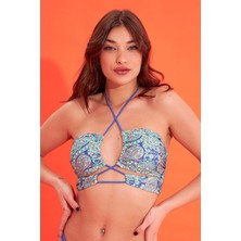 Loya Renkli Marana Boyundan Bağlamalı Tek Üst Bikini