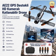 Hızlı Store AE22 GPS Destekli HD Kameralı Katlanabilir Drone Brushless Motor, Wi-Fi Canlı Görüntü, 360 Dönüşlü Drone