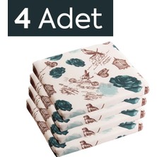 Homedius Sandalye Oturum Minderi Çiçekli 40X40X4 Bağcıklı Çıkarılabilir Kılıflı Su Itici Yeşil 4'lü