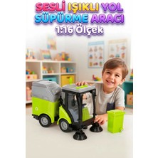 Farbu Oyuncak Sesli ve Işıklı 1:16 Ölçekli Gerçekçi Yol Süpürme Temizlik Deneyimi Çöp Kovası Dahil Oyuncak Araç