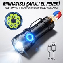 Sezy 8+1 Led Şarjlı Çantalı Cree Q8 + XPG Led Mıknatıslı El Feneri 7 Modlu Watton 623