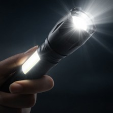 Sezy Şarjlı Zoomlu Güçlü Led Çift Aydınlatmalı USB Portlu Güçlü El Feneri Deprem,Araç,Yürüyüş,Doğa,Kamp Aydınlatması