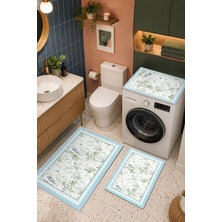Homenette Modern 3 Parça Banyo Paspas Seti Kaymaz Tabanlı Makinede Yıkanabilir Banyo Halısı Takımı ve Çamaşır Makinesi Matı