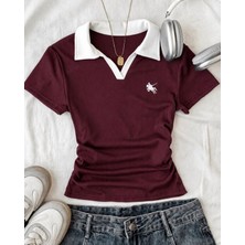 Touz Soul Polo Yaka Nakışlı Büzgülü Bluz