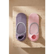 Bony Socks Kadın 2'li Asta Yoga / Pilates Step Çorap Açık Pembe / Koyu Lila