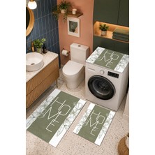 Homenette Modern 3 Parça Banyo Paspas Seti Kaymaz Tabanlı Makinede Yıkanabilir Banyo Halısı Takımı ve Çamaşır Makinesi Matı