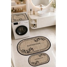 Homenette Modern 3 Parça Banyo Paspas Seti Kaymaz Tabanlı Makinede Yıkanabilir Banyo Halısı Takımı ve Çamaşır Makinesi Matı