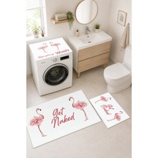 Homenette Modern 3 Parça Banyo Paspas Seti Kaymaz Tabanlı Makinede Yıkanabilir Banyo Halısı Takımı ve Çamaşır Makinesi Matı