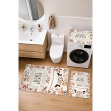 Homenette Modern 3 Parça Banyo Paspas Seti Kaymaz Tabanlı Makinede Yıkanabilir Banyo Halısı Takımı ve Çamaşır Makinesi Matı