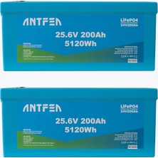 Antfea 25.6V 200AH Abs Lityum Akü Akıllı Ekran Bluetooth Lifepo4 2 Adet - 10.24 Kwh