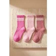 Bony Socks Kız Çocuk 3'lü Şeritli Pembe Soket Okul Çorabı