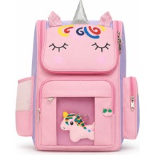 Quovo Unicorn Özel Tasarım Okul Çantası Aksesuar Hediyeli Ortopedik Pembe Sırt Çantası