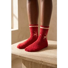 Bony Socks Kadın Yılbaşı Temalı Soket Çorap Kırmızı