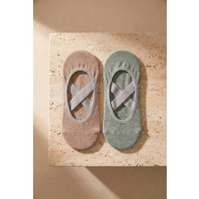Bony Socks Kadın 2'li Asta Yoga / Pilates Çorabı Bej / Açık Yeşil