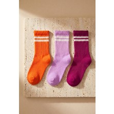 Bony Socks Kız Çocuk 3'lü Şeritli Soket Okul Çorabı