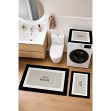 Homenette Modern 3 Parça Banyo Paspas Seti Kaymaz Tabanlı Makinede Yıkanabilir Banyo Halısı Takımı ve Çamaşır Makinesi Matı
