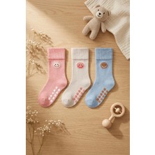Bony Socks Bebek 3'lü Gülen Yüz Desenli Havlu Soket Çorap