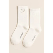 Bony Socks Kadın Kalp Pencereli Soket Çorap Beyaz