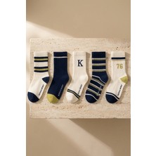 Bony Socks Çocuk 5'li Çizgili Çok Renkli Soket Okul Çorabı
