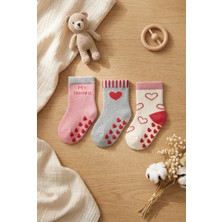 Bony Socks Kız Bebek Kalpli 3'lü Havlu Soket Çorap