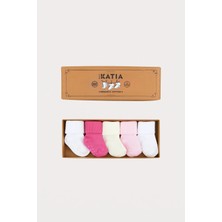 Bony Socks Organik Bebek Soket Çorap 5'li Pembe-Beyaz Renkli Yenidoğan Kız Bebekler İçin