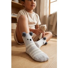 Bony Socks Bebek Ponpon Aksesuarlı Sevimli Koala Desenli Soket Çorap Gri