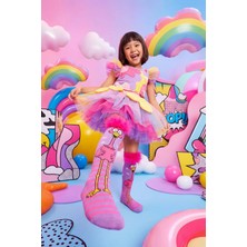 Bony Socks Kız Çocuk Flamingo Desenli Tüylü Aksesuarlı Dizüstü Çorap