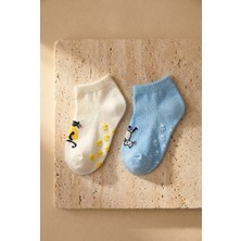 Bony Socks Bebek Kedi Desenli 2'li Step Çorap Ekru-Mavi