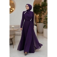 Amine Hüma Eflin Abiye Elbise Mürdüm