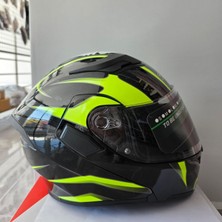 Rhkc Çene Açılır Kask Vizörlü Parlak Siyah Sarı L